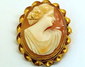 Broche de camafeo vintage - Marcado 10K