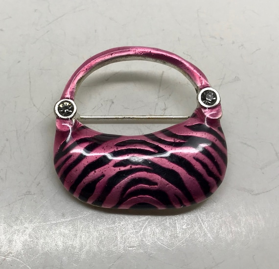 Vintage AJMC Figural Pink Zebra Purse Brooch Etsy