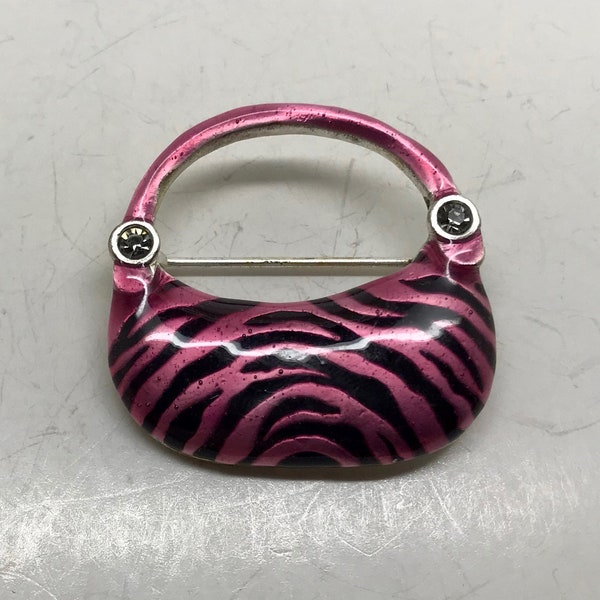 Vintage AJMC Figural Pink Zebra Purse Brooch