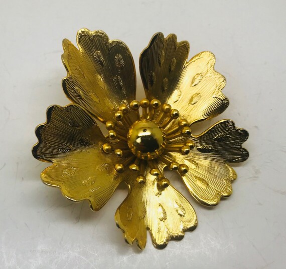 Vintage Gold Tone Satin Flower Brooch