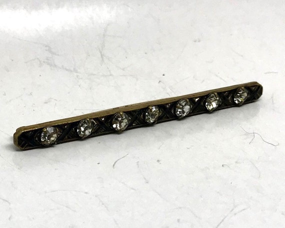 Vintage Prong-Set Clear Rhinestone Bar Brooch- C clasp