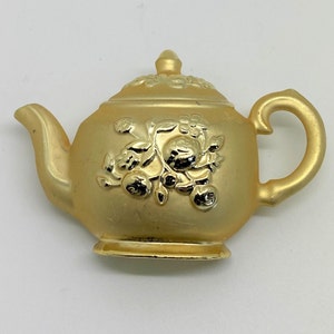 Vintage Gold Tone Tea Pot Brooch--Signed