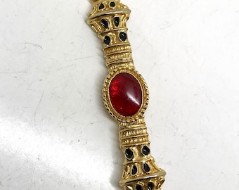 Vintage Red Cabochon Bar Brooch