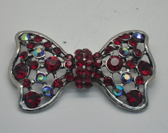 Vintage Red Aurora Borealis Bow Brooch