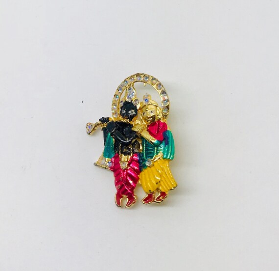 Vintage Indian god and goddess Brooch- signed but… - image 2