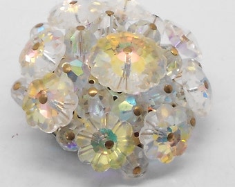 Broszka z kwiatem z kryształkami Rivoli w stylu vintage Aurora Borealis