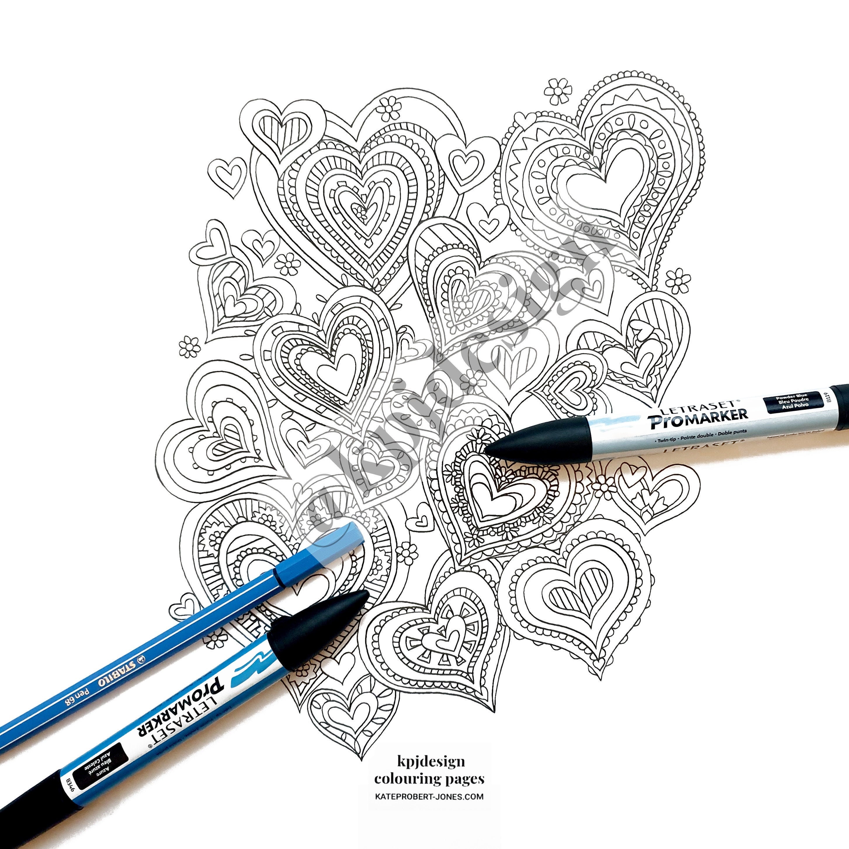 Printable Hearts Colouring Pages Instant Download Hearts | Etsy