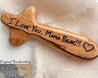 Personalized Holy Land Olive Wood Prayer Cross from Bethlehem | Custom Engraved with Your Actual Handwriting | Memorial Keepsake Gift