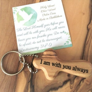 Custom Personalized Holy Land Olive Wood Cross Keychain | Engraved Bethlehem Olive Wood Cross | Custom Personalized Religious Gift