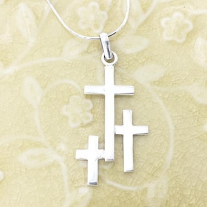 Sterling Silver Triple Cross Pendant Necklace | Baptism, First Communion, or Confirmation Gift | Religious Necklace | Christian Jewelry