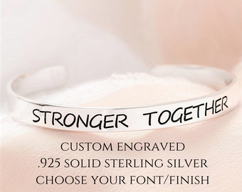 Sterling Silver Custom Engraved Cuff Bracelet | Custom Personalized Engraved Jewelry | .925 Sterling Silver | Choose Your Font and Finish