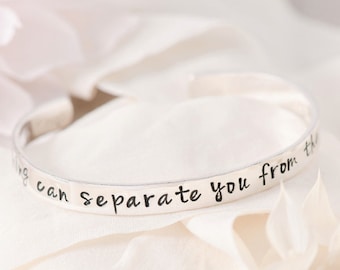 Sterling Silver Scripture Verse Cuff Bracelet | Romans 8:38 | Nothing Can Separate You from the Love of God | Christian Jewelry Gift