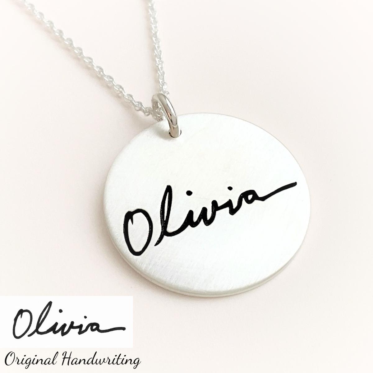 Script Engraving Jewelry Sterling Silver Custom Engraved Handwriting Pendant Necklace ...