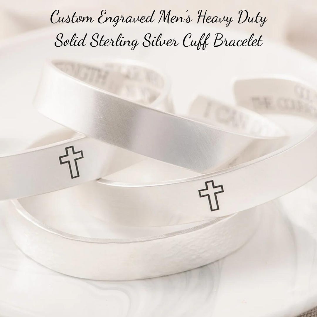 Custom Cuff Men's Custom Engraved .925 Solid Sterling Silver Heavy Cuff Bracelet ...
