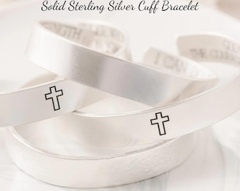 Men's Custom Engraved .925 Solid Sterling Silver Heavy Cuff Bracelet | Personalized with Your Inscription | Choose Length, Font, and Finish
