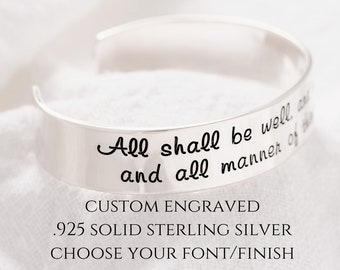 Custom .925 Solid Sterling Silver Cuff Bracelet | Personalized with Your Engraved Inscription | Multiple Length, Font & Finish Options