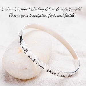 Custom Engraved .925 Sterling Silver Bangle Bracelet | Personalized with Your Inscription | Multiple Lengths, Fonts & Finishes | Made in USA