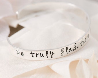 Sterling Silver Bible Verse Cuff Bracelet | 1 Peter 1:6 | Be Truly Glad There is Wonderful Joy Ahead | .925 Made in the USA | Christian Gift