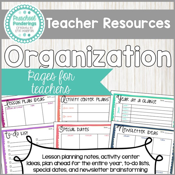 Childcare and Preschool Teacher Organization and Planning Pages