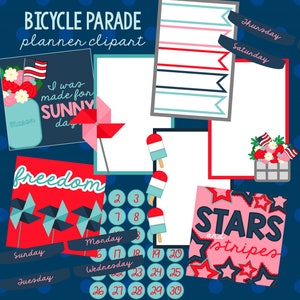 Bicycle Parade 4th of July Patriotic Planner Clipart