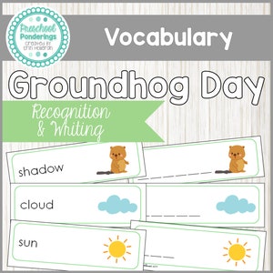 Groundhog Day Vocabulary Cards and Spelling Practice - Preschool Language