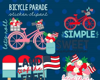 Patriotic 4th of July Bicycle Parade Clipart