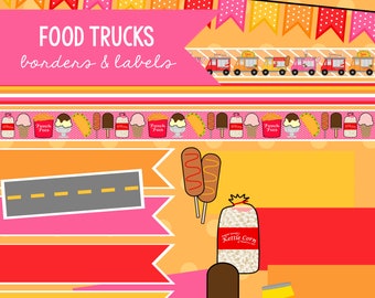 Food Trucks Clipart - Borders and Labels