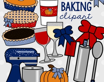 Red and Blue Thanksgiving Baking Clip Art