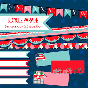 Bicycle Parade 4th of July Patriotic Clipart Borders and Labels