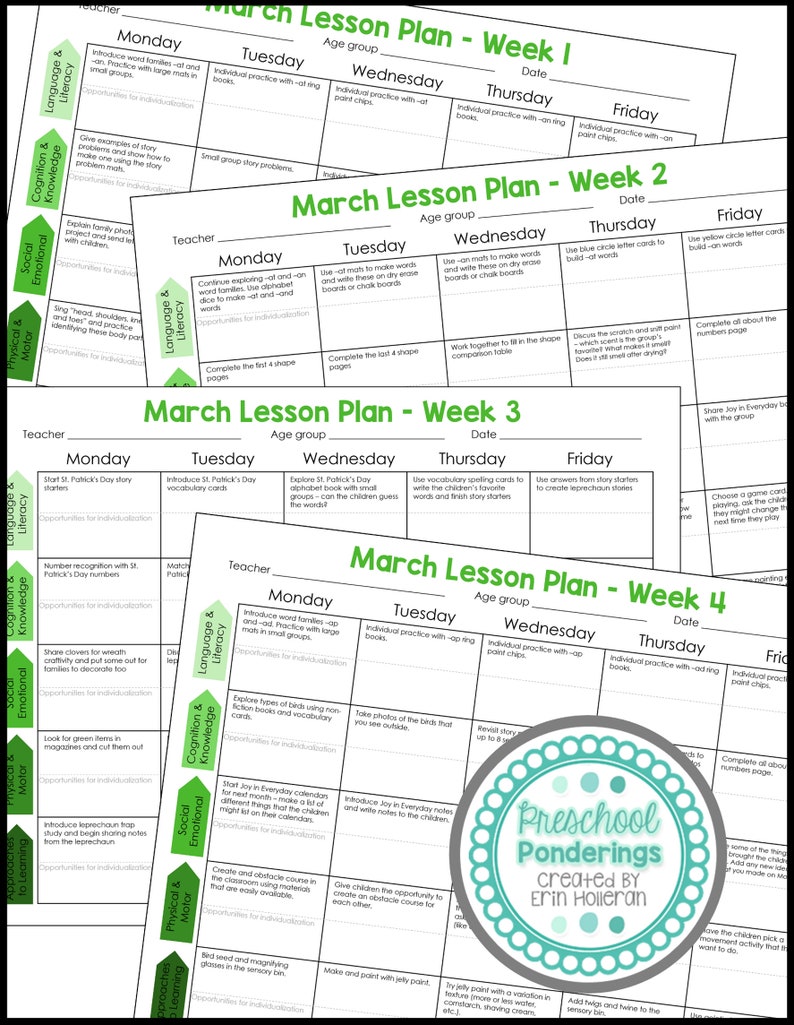 Preschool Lesson Plans and Materials March Etsy