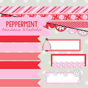 Peppermint Christmas Clipart Borders and Labels