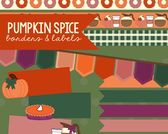 Pumpkin Spice Fall Borders and Labels Clipart