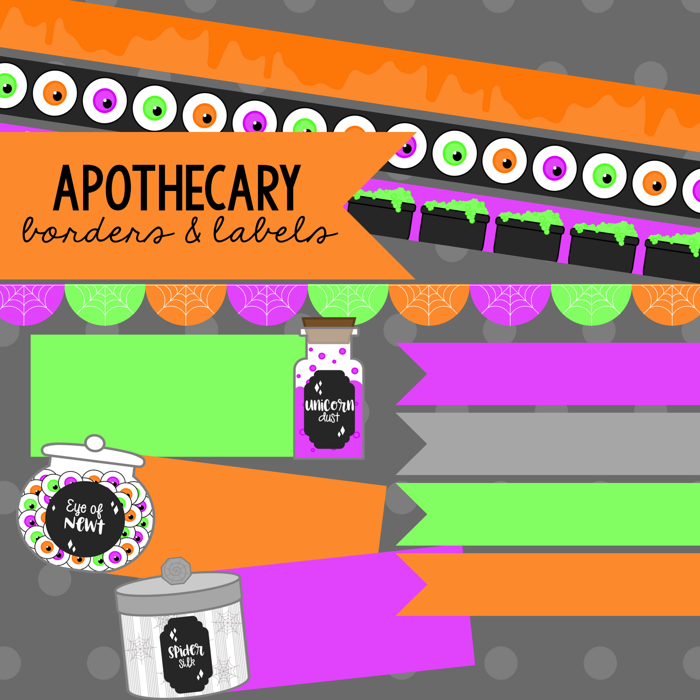 Halloween Apothecary Clipart - Borders and Labels - Etsy