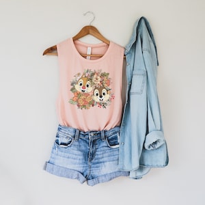 Disney Inspired Tank, CHIP & DALE FLORAL Women’s Muscle Tee