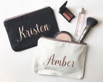 Personalized Makeup Bag, Bridesmaids Gift, Custom Cosmetic Bag, Rose Gold, Gifts for Her, Bridal Party Presents, Customizable