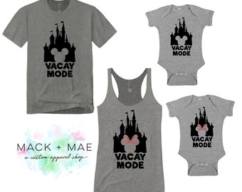 Matching Disney Family Shirts, VACAY MODE Castle Tank Top, Mickey Mouse Inspired, Disney Vacation, Disney Tops, Minnie Mouse, Kid Mickey