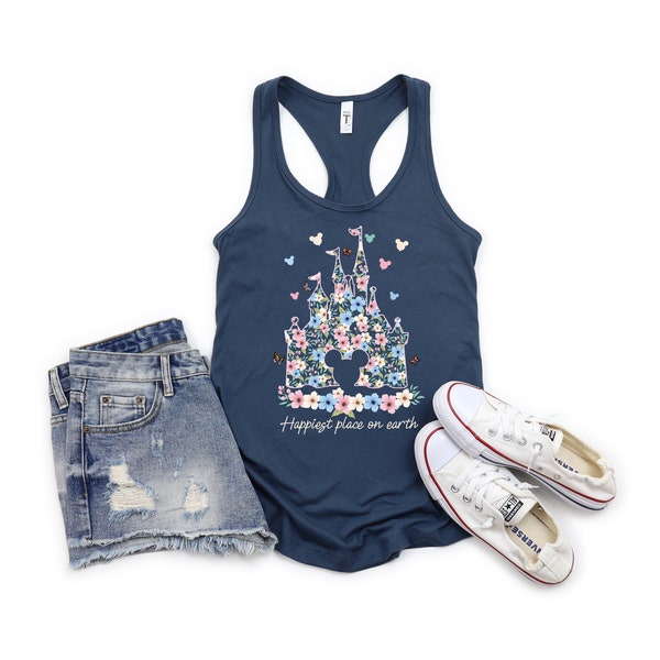 DISNEY INSPIRED CASTLE Floral Tank, Happiest Place On Earth Women's Disney Tank Top, Disneyland Tank, Summer Time Disney Shirt