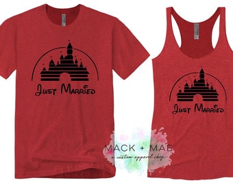 Disney JUST MARRIED Shirts, Castle Bride Tank, Groom T Shirt, Disney Wedding, Disneymoon, Bride Tank, Groom T Shirt, Disney Honeymoon