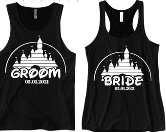 Disney JUST MARRIED Shirts, Castle Bride Tank, Groom T Shirt, Disney Wedding, Disneymoon, Bride Tank, Groom T Shirt, Disney Honeymoon #3