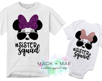 Matching Disney Sister Shirts, Sunglasses Minnie Mouse Inspired, Sister Squad Vacation, Disney Matching Tops, Minnie Mouse Tank