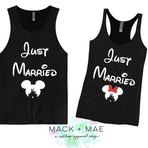 Disney JUST MARRIED Tanks, Minnie Bride Tank, Mickey Groom  Shirt, Disney Wedding, Disneymoon, Bride Tank, Groom T Shirt, Disney Honeymoon