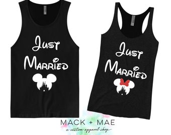 Disney JUST MARRIED Tanks, Minnie Bride Tank, Mickey Groom  Shirt, Disney Wedding, Disneymoon, Bride Tank, Groom T Shirt, Disney Honeymoon