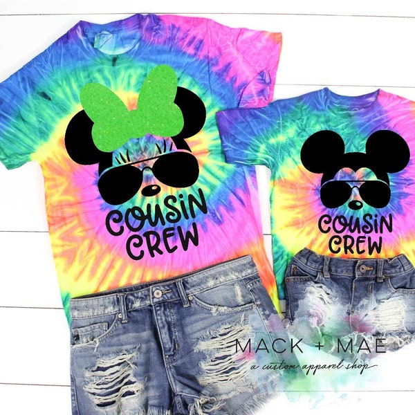 Disney Inspired Matching Shirt, COUSIN CREW Tie Dye Shirt, SUNGLASSES Mickey Minnie Toddler Kid Adult Shirt, Disney World, Disney Land