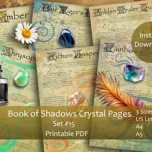 Libro de las Sombras: Set de Cristales 15 - 6 Páginas de Propiedades Mágicas / Descarga Instantánea / PDF / A4, A5, Carta de EE. UU.