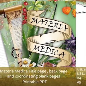 Materia Medica Digitaler Download | Titelblatt, Gedicht, illustrierte leere und linierte Seiten | PDF Dateien in den Größen A4, A5 und US Letter