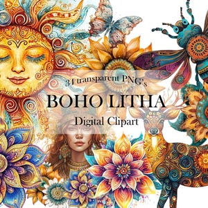 Clipart Boho Litha: Gráficos PNG del solsticio de verano (descarga digital)