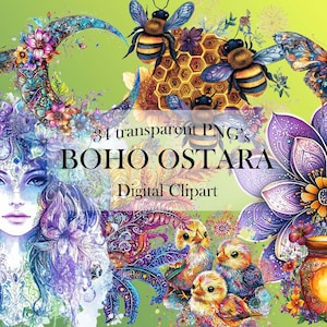 Boho Ostara Clipart | 34 Vibrant PNGs | Spring Equinox Art | Witchy Easter | Pagan Sabbat | Mystical Floral Eggs | Digital Download
