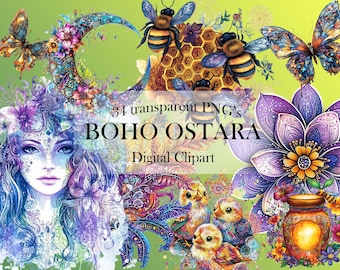 Boho Ostara Clipart: Spring Equinox PNG Set (Digital Download)
