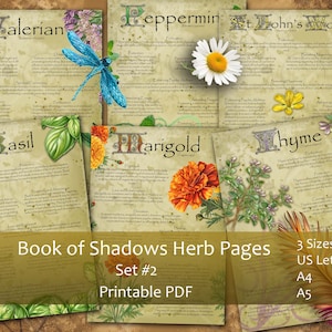 Magic Herbs Book of Shadows pages Set 2, Grimoire, Spell book, Apothecary, Witch tools.