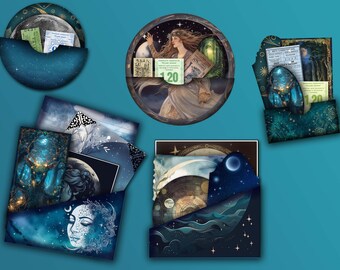 Bolsillos cargados con temática de la luna - 300 ppp - bolsillos y etiquetas imprimibles - Libro de las sombras - efímera de diario basura